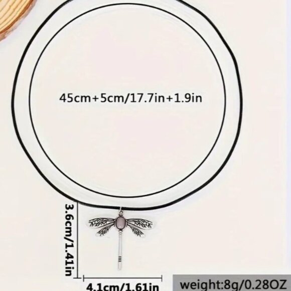 Silver Dragonfly Shape Inlaid Gemstone Fashion Pendant Necklace Boho - Picture 4 of 10